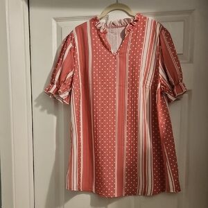 Women's Striped and Polka Dot Top - Red